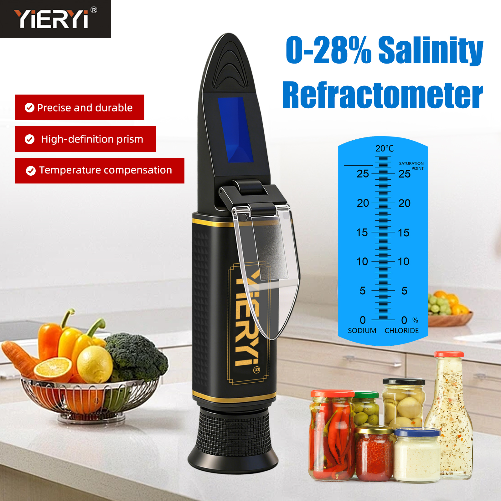 Refractometer Salinity - Yieryi 0-28% Salinity Refractometer Handheld High